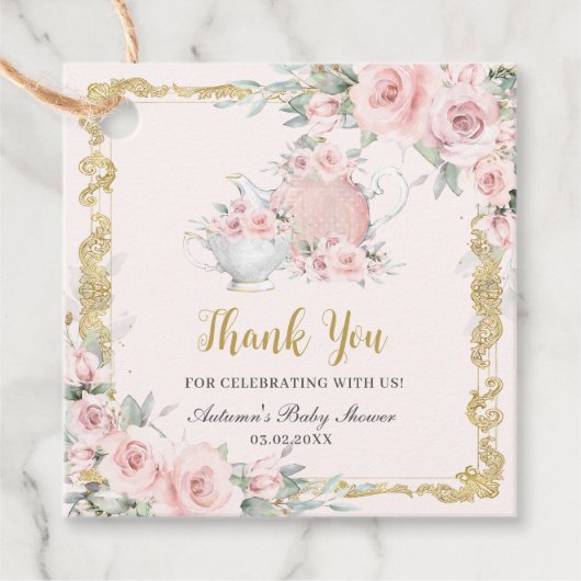  Blush Bloemen High Tea Party Baby shower Bedankjes Labels (Voorkant)
