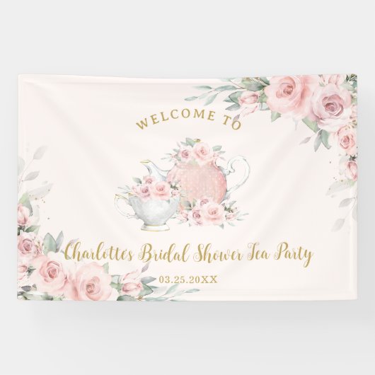 Blush Bloemen High Tea Party Bruids Baby shower Spandoek (Horizontaal)