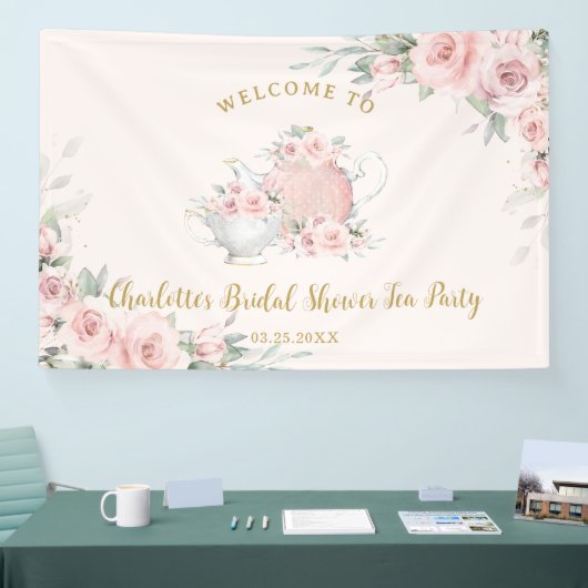 Blush Bloemen High Tea Party Bruids Baby shower Spandoek (Beurs)