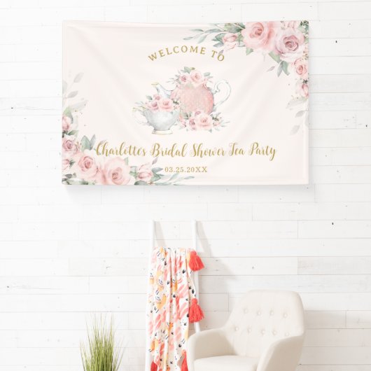 Blush Bloemen High Tea Party Bruids Baby shower Spandoek (Insitu)