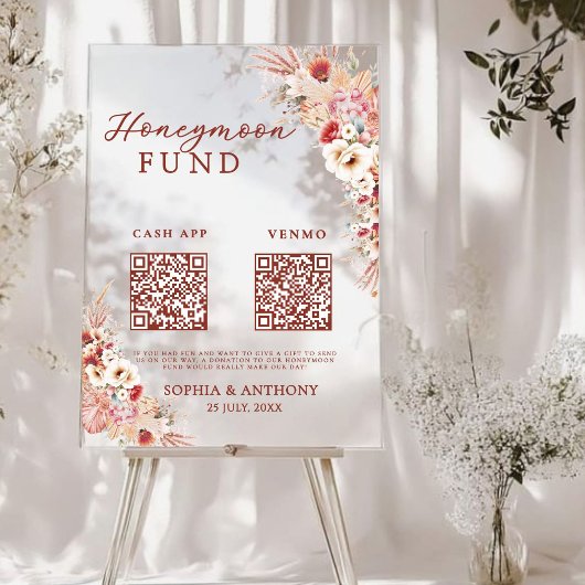 Blush Bloemen Honeymoon Fund QR Code Wedding Acryl Bord
