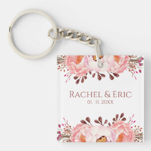 Blush Bloemen Huwelijk Favoriet Acryl Sleutelhange Sleutelhanger