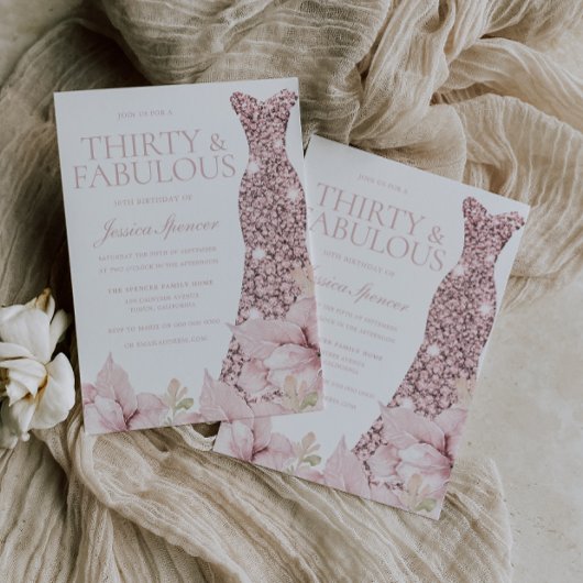 Blush Bloemen & Jurk 30e Verjaardagsfeest Kaart