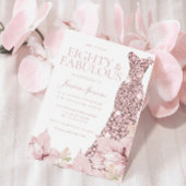 Blush Bloemen & Jurk Glitter 80ste Verjaardagsfees Kaart