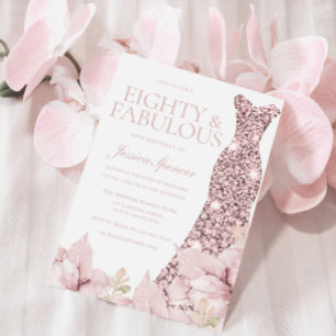 Blush Bloemen & Jurk Glitter 80ste Verjaardagsfees Kaart