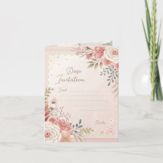 Blush Bloemen Kant bruiloft uitnodiging Sjabloon