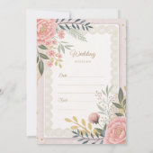 Blush Bloemen Kant bruiloft uitnodiging Sjabloon (Achterkant)