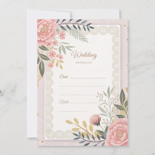 Blush Bloemen Kant bruiloft uitnodiging Sjabloon (Achterkant)