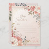 Blush Bloemen Kant bruiloft uitnodiging Sjabloon (Voorkant / Achterkant)