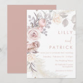 Blush Bloemen krans Modern Boho bruiloft Kaart (Voorkant / Achterkant)