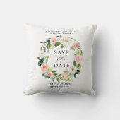 Blush Bloemen krans Save the Date Bruiloft Kussen (Voorkant)