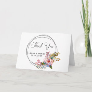 Blush Bloemen Krans Trouwen Dank u kaart