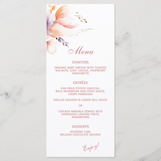 Blush Bloemen Lente Zomer Bruiloft Menu (Voorkant)