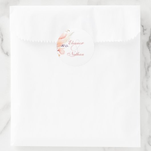 Blush Bloemen Lente Zomer Bruiloft Ronde Sticker (Tas)