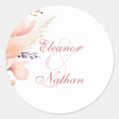 Blush Bloemen Lente Zomer Bruiloft Ronde Sticker (Voorkant)