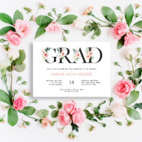 Blush Bloemen Letters Afstuderen Invitation