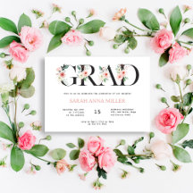 Blush Bloemen Letters Afstuderen Invitation