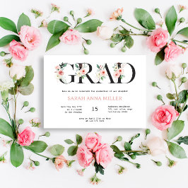 Blush Bloemen Letters Afstuderen Invitation Kaart