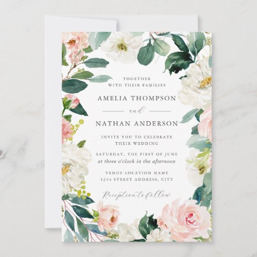 Blush Bloemen Lijst bruiloft Kaart (Voorkant)