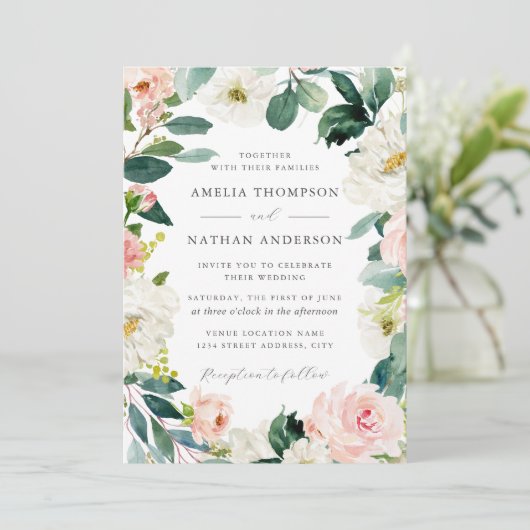 Blush Bloemen Lijst bruiloft Kaart (Staand voorkant)