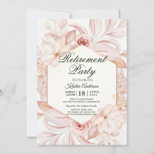 Blush Bloemen Lijst Pensioen Party Kaart (Voorkant)