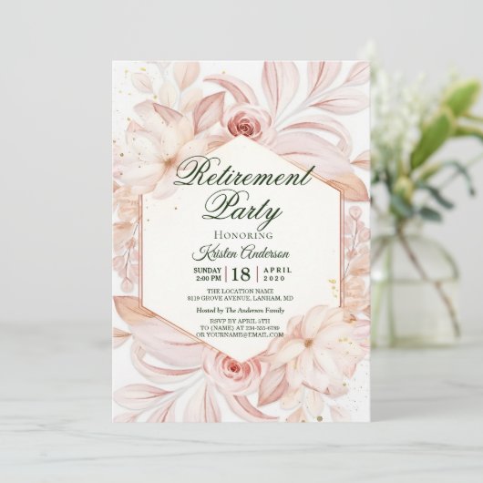 Blush Bloemen Lijst Pensioen Party Kaart (Staand voorkant)