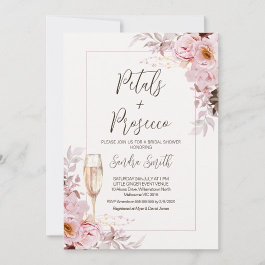 Blush Bloemen Lijst Petals Prosecco Vrijgezellenfe Kaart (Voorkant)