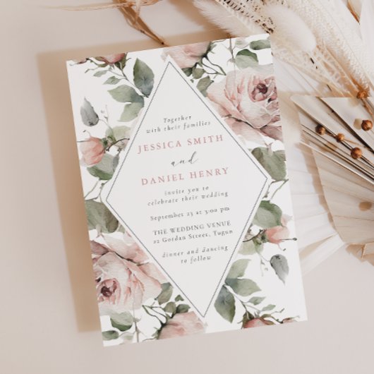 Blush Bloemen Lijst & Sage Wedding Kaart