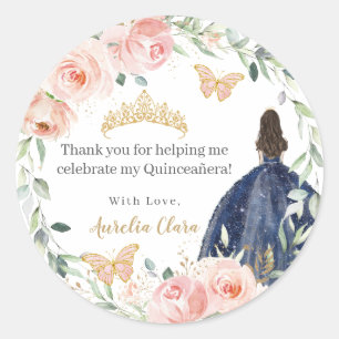 Blush Bloemen Marine Blauwe Jurk Quinceañera Sweet Ronde Sticker