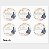 Blush Bloemen Marine Blauwe Jurk Quinceañera Sweet Ronde Sticker (Vel)