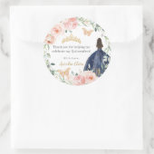 Blush Bloemen Marine Blauwe Jurk Quinceañera Sweet Ronde Sticker (Tas)