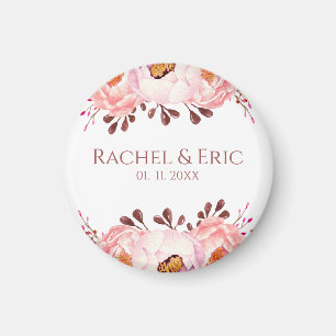 Blush bloemen met aangepaste namen bruiloft magnee magneet