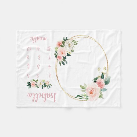 Blush Bloemen Milestone Deken Meisje Maand Deken (Voorkant (Horizontaal))