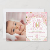 Blush Bloemen Miss Onederful 1e Verjaardag Foto Kaart (Voorkant)