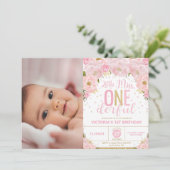 Blush Bloemen Miss Onederful 1e Verjaardag Foto Kaart (Staand voorkant)