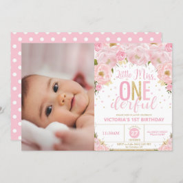 Blush Bloemen Miss Onederful 1e Verjaardag Foto Kaart