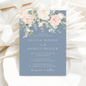 Blush Bloemen Moderne Elegantie Dusty Blue Wedding Kaart