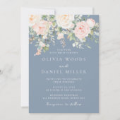 Blush Bloemen Moderne Elegantie Dusty Blue Wedding Kaart (Voorkant)