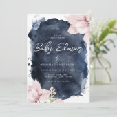 Blush Bloemen & Navy Waterverf Splash Baby shower Kaart (Staand voorkant)