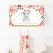 Blush Bloemen Olifant Baby shower Achtergrond Deco Spandoek (Insitu)