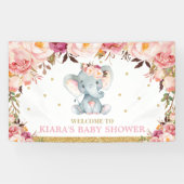 Blush Bloemen Olifant Baby shower Achtergrond Deco Spandoek (Horizontaal)