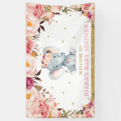 Blush Bloemen Olifant Baby shower Achtergrond Deco Spandoek (Verticaal)