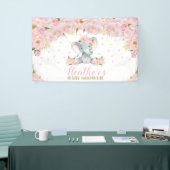 Blush Bloemen Olifant Baby shower Achtergrond Deco Spandoek (Beurs)