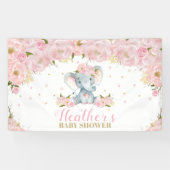 Blush Bloemen Olifant Baby shower Achtergrond Deco Spandoek (Horizontaal)