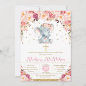 Blush Bloemen Olifant Doop Meisje Kaart (Voorkant)