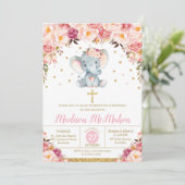 Blush Bloemen Olifant Doop Meisje Kaart (Staand voorkant)