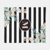 Blush Bloemen op zwart-witte streep Monogrammed Fleece Deken (Voorkant (Horizontaal))