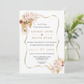 Blush Bloemen Pampas Gras Alles In Een Bruiloft Kaart (Staand voorkant)