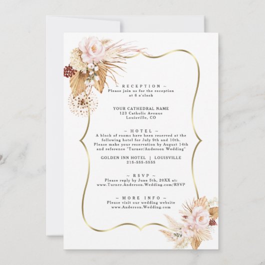 Blush Bloemen Pampas Gras Alles In Een Bruiloft Kaart (Achterkant)