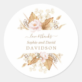 Blush Bloemen Pampas Gras Gedroogde Palm Bruiloft Ronde Sticker